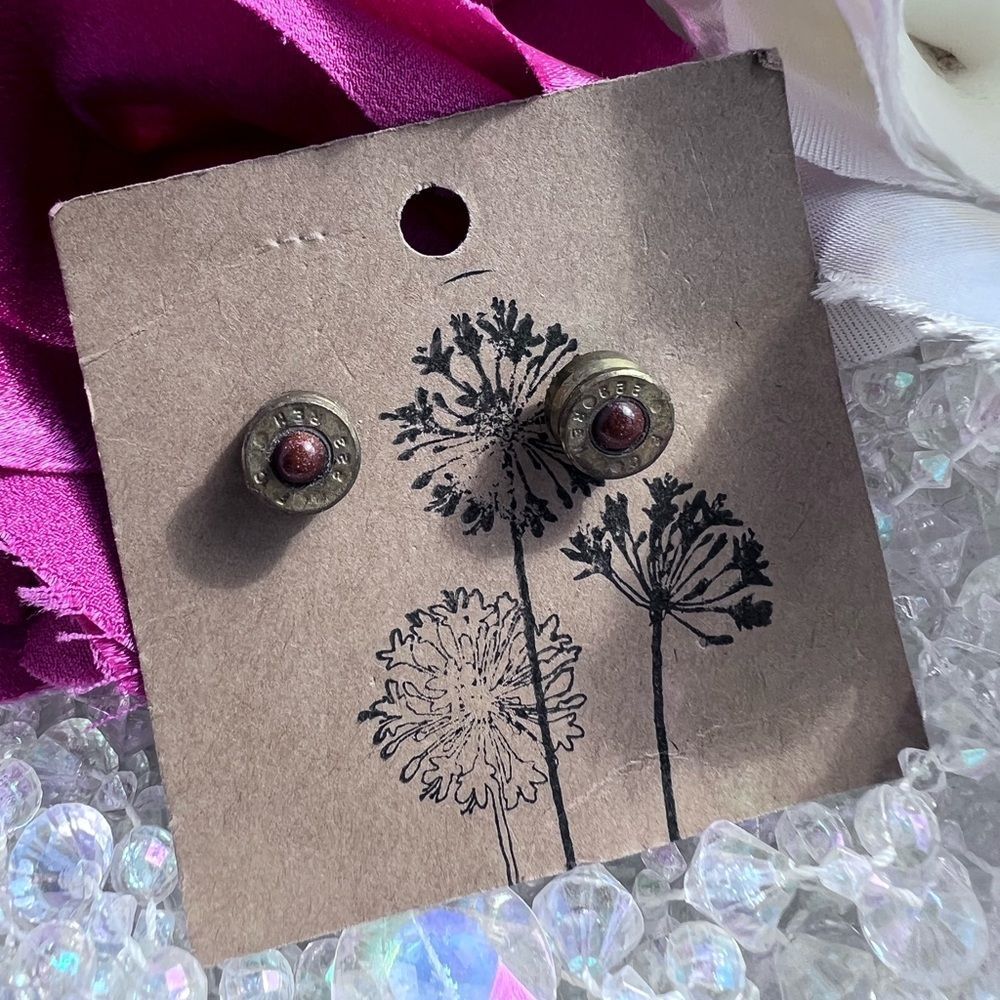 Rich McCoy Unique Handmade Upcycled Brass Bullet
Earrings Goldstone Jeweled 💗